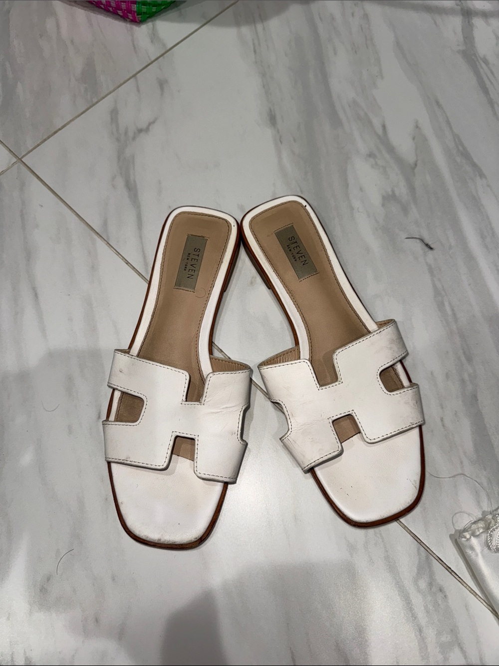 Steven White Cutout Slide Sandals